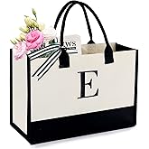 BeeGreen Embroidery Monogram Initial Tote Bag for Women Teacher Mom Friend Personalized Gift for Birthday Beach Work Wedding