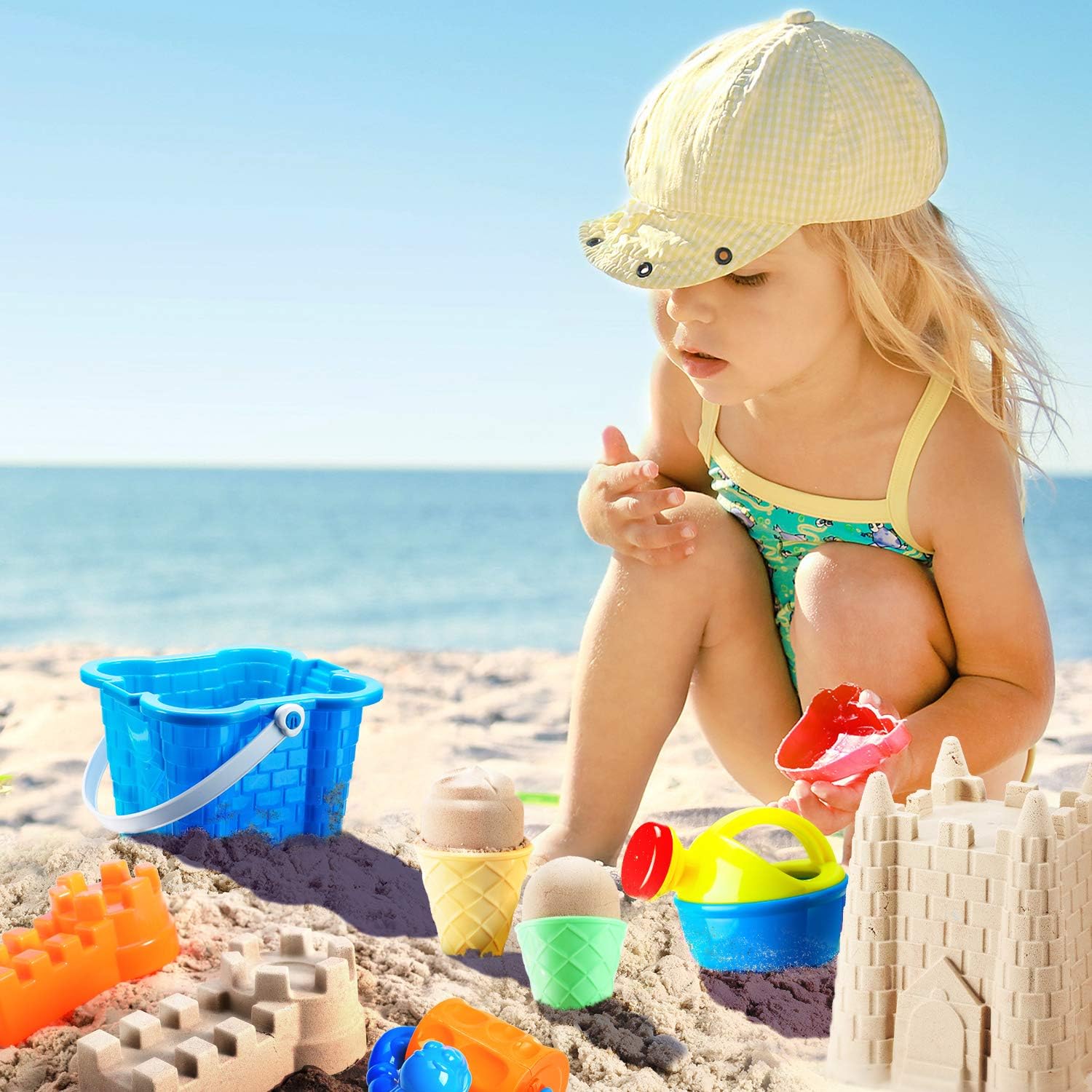 23 Pcs Beach Sand Toys Set, Ohuhu Beach Toys for Age 3-10, Include Beach Molds, Sand Molds, Bucket, Beach Shovel Tool Kit, Sand Water Wheel, Animals, Castle, for Toddlers, Kids with Mesh Bag: Home Audio & Theater