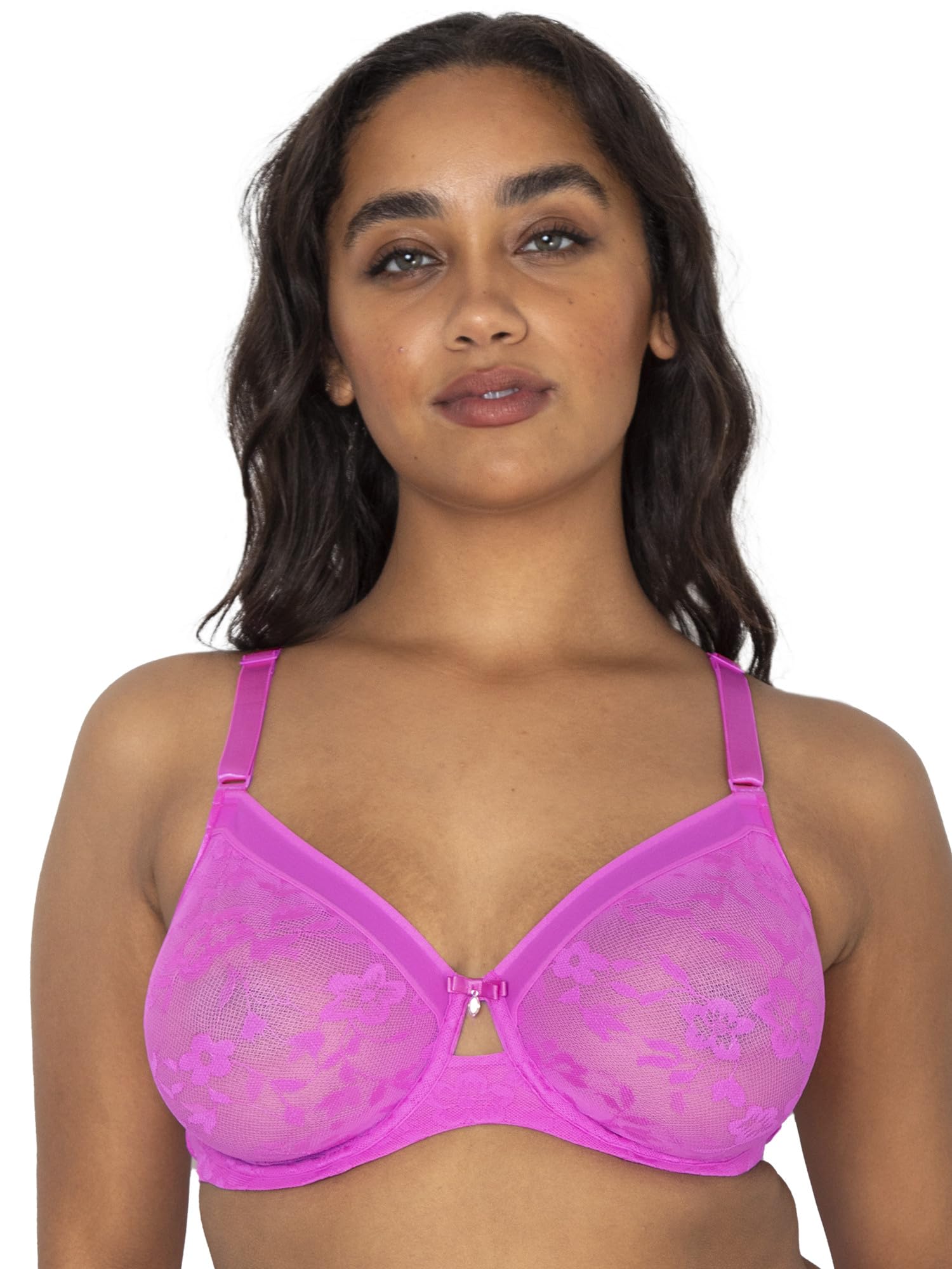 Curvy Couture Women’s No Show Lace Unlined Underwire Bra Flirt 34G