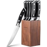 OAKSWARE Steak Knives Set of 8, 5 Inch Non Serrated Knife with Walnut Block | Razor-Sharp Straight Edge Dinner Knives for Tear-Free Cuts, Full Tang Forged, German Stainless Steel, for Family Meals &amp; Gift