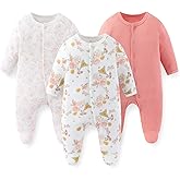 JELYLOVE Unisex Baby Boy Girl Footies Rompers Cotton Long Sleeve 3 Pack Infant Jumpsuits 0-12Months Babies' Outfits