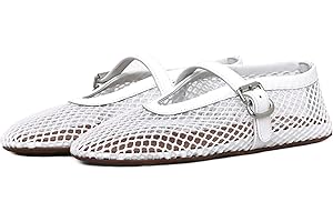 AMINUGAL Mesh Ballet Flats Shoes for Women Fashion Round Toe Fishnet Flats for Women Buckle Strap Mary Jane Shoes Women Comfy Casual Office Daily Dress Ballerina Shoes
