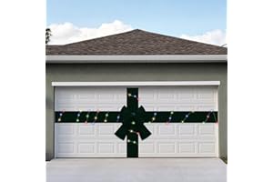 CraftyDream Giant Christmas Garage Door Bow Decoration with Light Large Velvet Christmas Ribbon Bow Garage Door Banner Cover for Xmas Indoor Outdoor Home Party Decoration, 26.25 x 11.81 ft(Green)