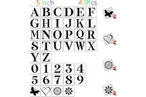 5 Inch Letter Stencils and Numbers,40 Pcs Reusable Plastic Large Alphabet Art Craft Stencils for Painting on Wood, Wall, Fabr