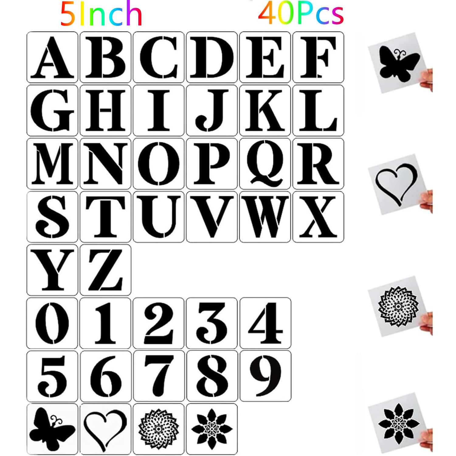 5 Inch Letter Stencils and Numbers,40 Pcs Reusable Plastic Large Alphabet Art Craft Stencils for Painting on Wood, Wall, Fabric, Rock, Chalkboard,Signs, DIY Art Projects
