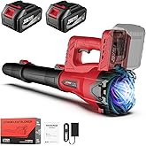 Leaf Blower Cordless with 2 x 4.0Ah Battery and Charger, 160MPH/580CFM High Power Lightweight Handheld Electric Snow Blower with 2 Extended Tubes for Lawn,Yard Garden, Leaves, Dust, Snow Care (Red)