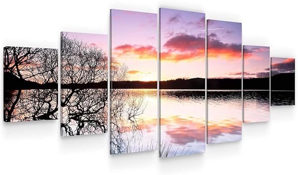 Amazon Com Startonight Huge Canvas Wall Art Sunset On The Lake Large Framed Set Of 7 40 X 95 Inches Furniture Decor