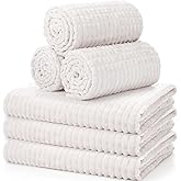 Buryeah 6 Pcs Flannel Fleece Throw Blanket Bulk 50 x 60 Inch Wedding Throw Blanket 3D Jacquard Grid Design Soft for Couch Sofa Chair Donation Homeless Gift (Cream White)