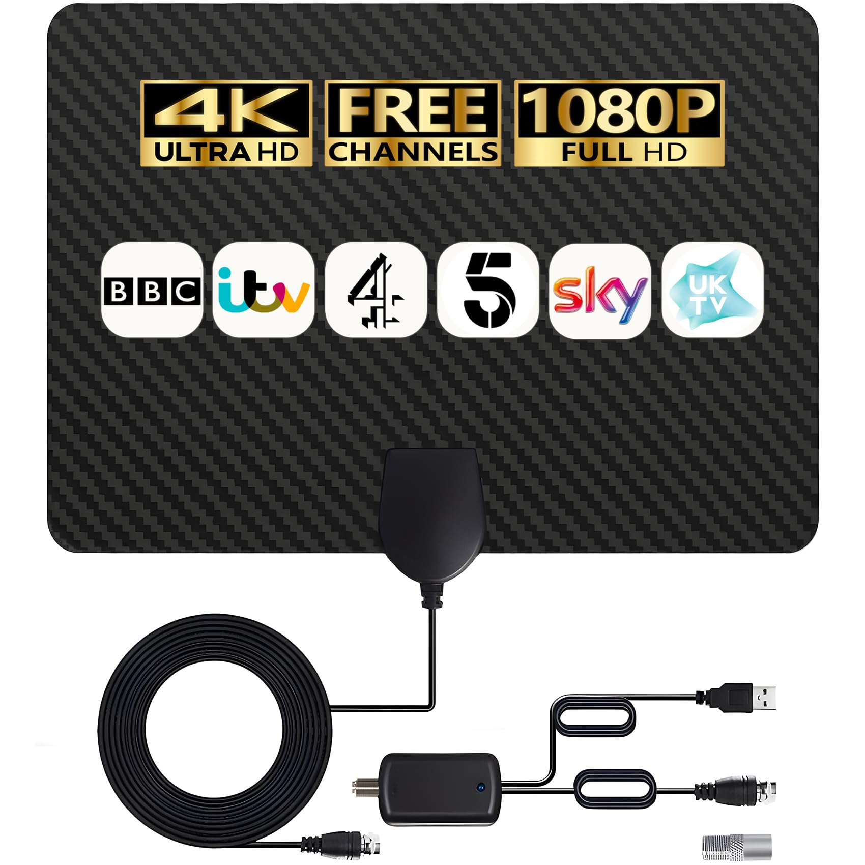 Indoor TV Aerial - Amplified Digital HDTV Antenna with Signal Booster for Local Channels - 360° Long Reception 4K HD Aerials Support All Types TV