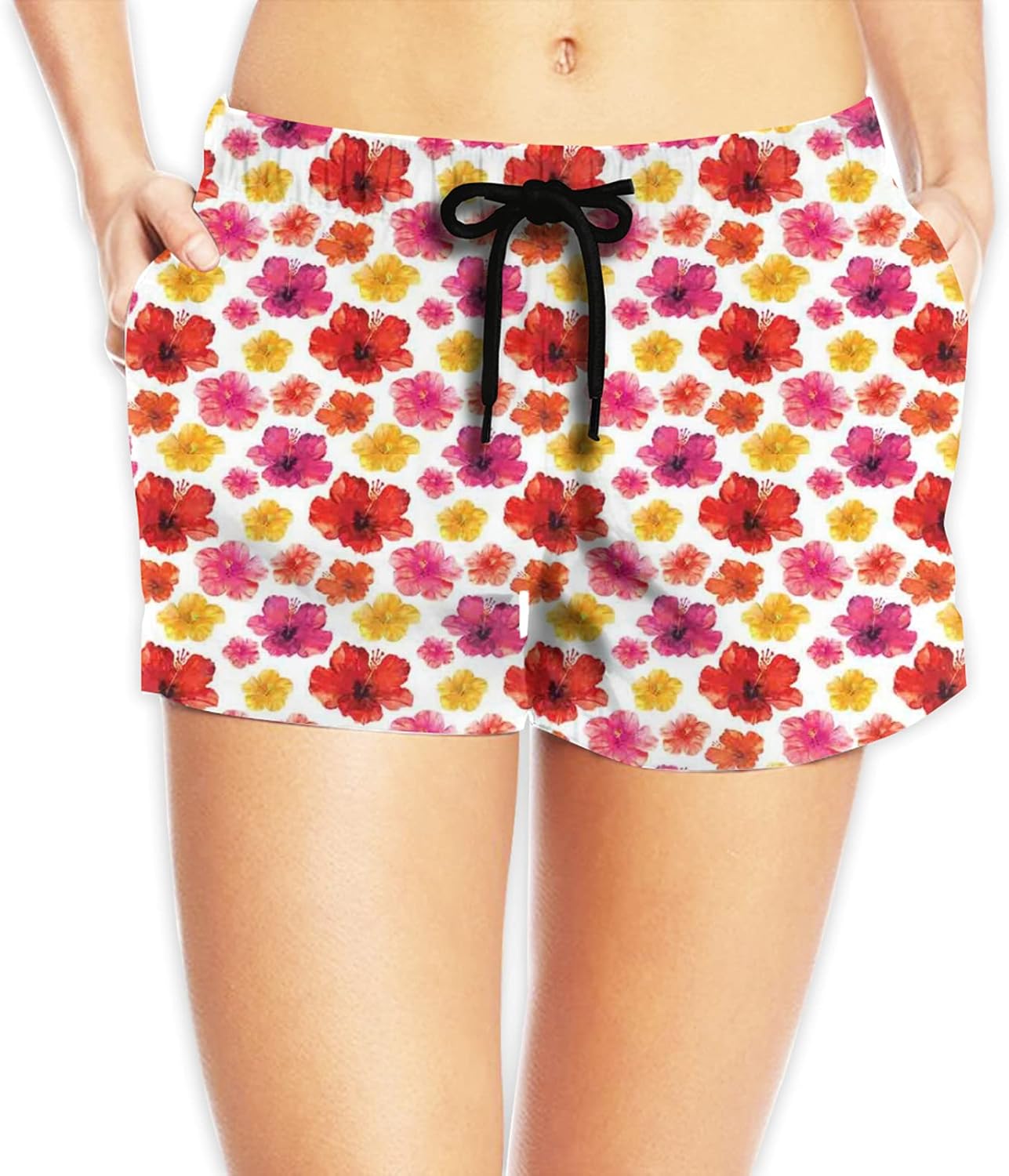 Women's Board Shorts High Waist Swim Bottom Swim Shorts, Tropical