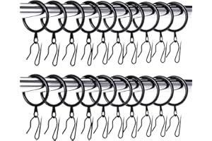 Hotop 60 Pieces 1.26 Inch Metal Drapery Curtain Rings Curtain Hanging Rings and 60 Pieces Metal Drapery Pin Hooks for Drapes Window Door Shower (Black)