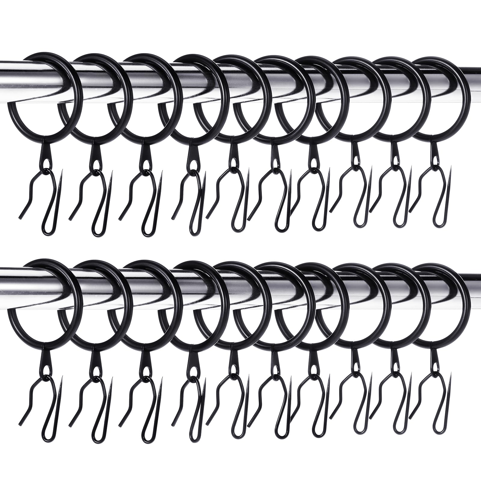 Photo 1 of Hotop 60 Pieces 1.26 Inch Metal Drapery Curtain Rings Curtain Hanging Rings and 60 Pieces Metal Drapery Pin Hooks for Drapes Window Door Shower (Black)