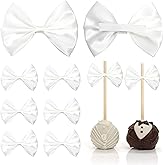 LIZLOVESS White Self Adhesive Satin Ribbon Bows for Gift Wrapping 3.5 Inch Premade White Stick on Bows for Crafts, Wedding Decor, Birthday Party Decoration, Baby Shower, Treat Bags (36 Pack)