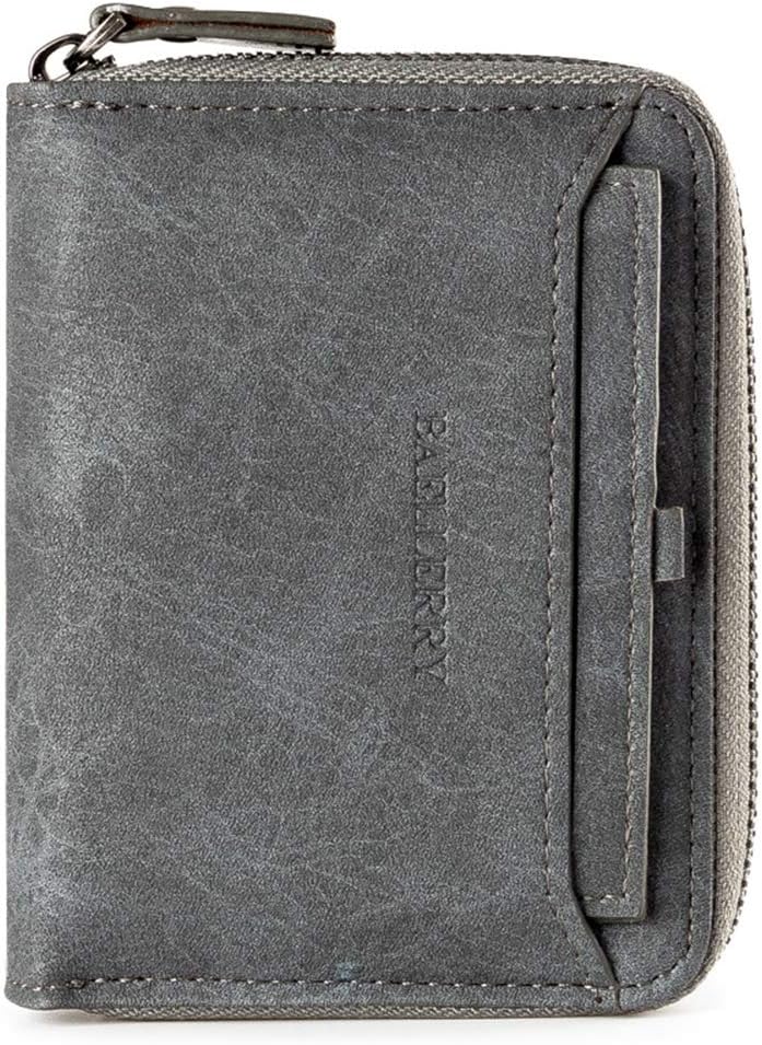 Baellerry Men's Short Bifold Wallet Retro Zipper Leather Purse Two styles