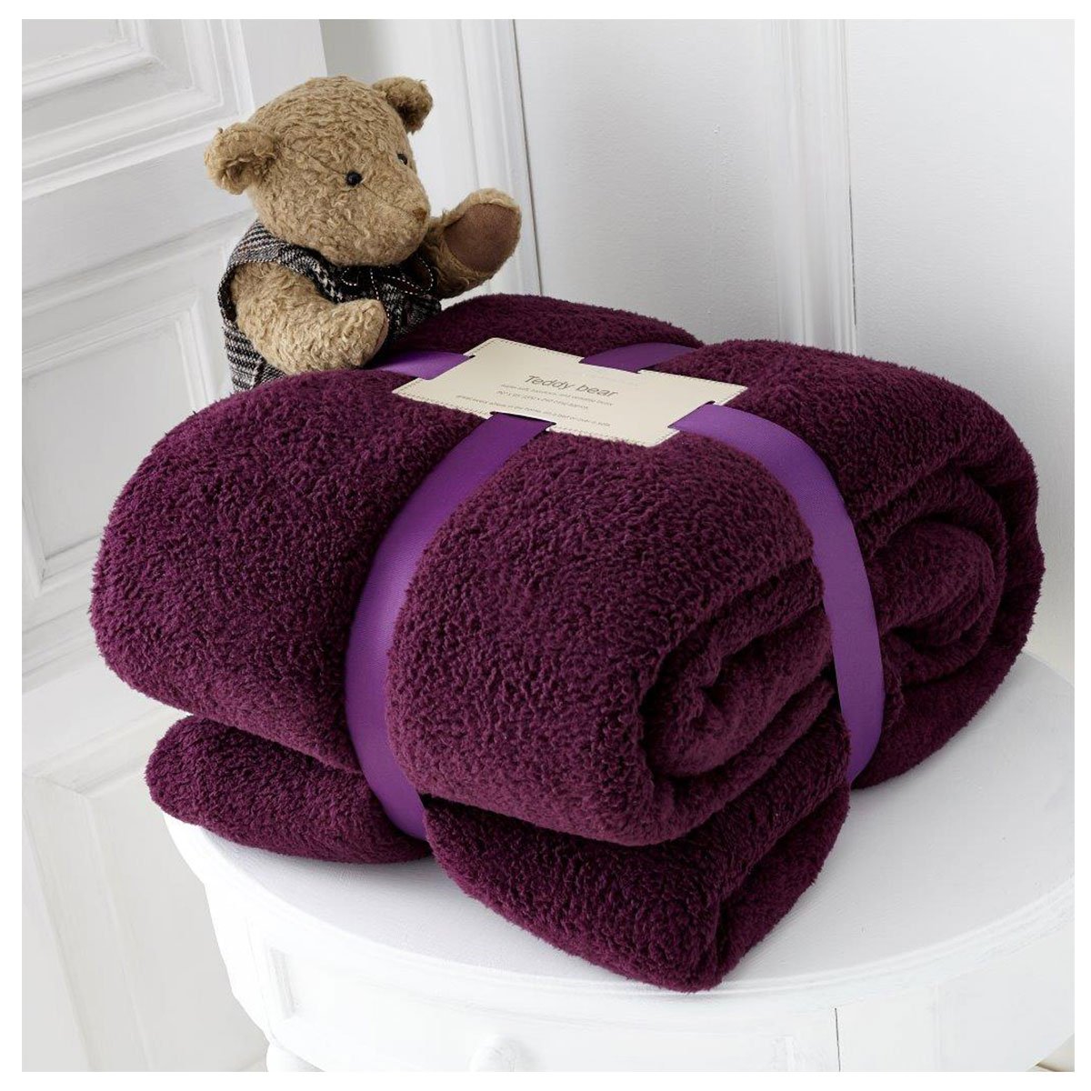 Gaveno Cavailia Comfy Teddy Throw, Polyester, Aubergine, King ( 200 x 240 cm )