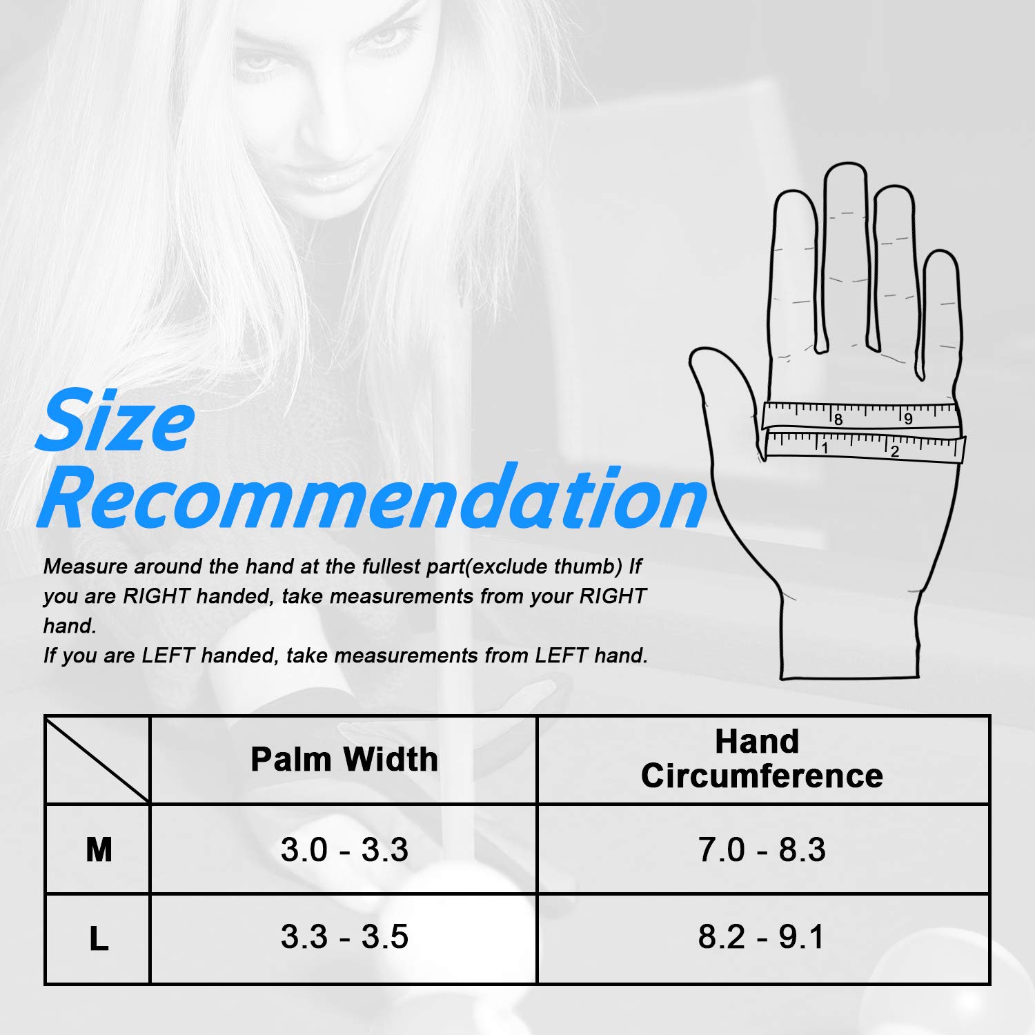 Pool Glove for Man Women, 3 Fingers Elastic Billiards Glove for Shooters Carom Pool Snooker Cue Sport (Left Hand, 7\'\'-8.3\'\')