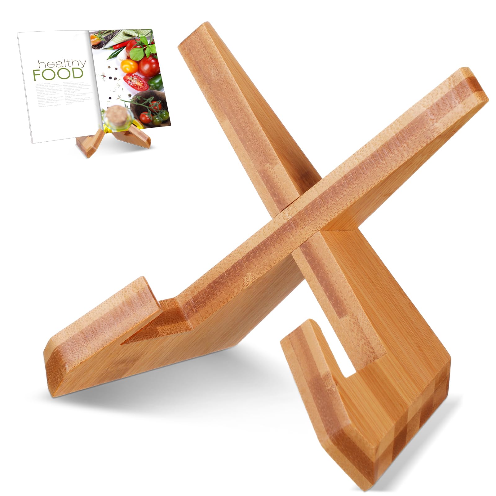 Photo 1 of Sunnychicc Cookbook Stand for Kitchen, Recipe Book Holder for Kitchen Counter, Wooden Cookbook Holder, Rustic Cook Book Stand