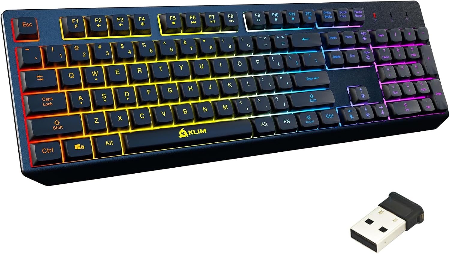 KLIM Chroma Wireless Gaming Keyboard RGB New - Long-Lasting Rechargeable Battery - Quick and Quiet Typing - Water Resistant Backlit Wireless Keyboard for PC PS5 PS4 Mac - Black