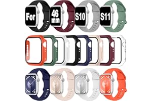 Brigtlaiff 8Pack Bands Compatible for Apple Watch Bands Case 46mm Women Men, Silicone Sport Watch Band with Screen Protector Case 46mm for Apple Watch Series 11/10