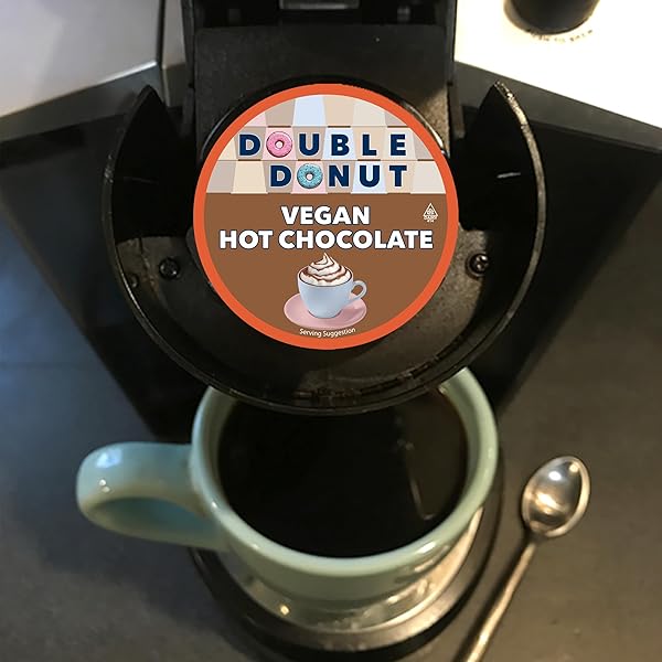 DOUBLE DONUT DAIRY FREE HOT CHOCOLATE PODS, LACTOSE FREE VEGAN HOT CHOCOLATE MIX CUPS FOR KEURIG K CUP BREWERS, 22 COUNT (PACK OF 1)