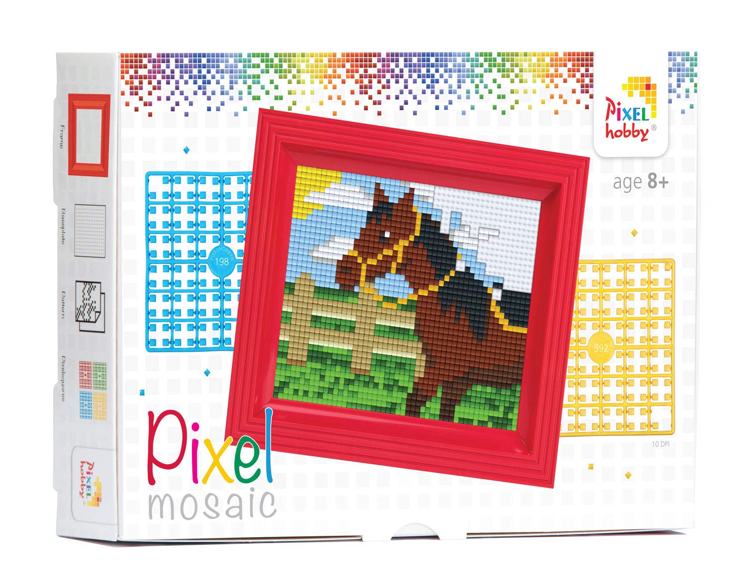 Pracht Creatives Hobby P31250 Fantasie Mosaic Box Horse, Pixel Picture with Frame, Boys and Girls, as a Small Gift, Bag, for Children's Birthday Parties, Colourful