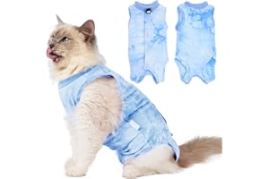AIIEIM 2 Pack Cat Surgery Recovery Clothes for Female and Male, Soft Cat Spay Shirts Suit, Comfortable Kittens Pajamas Onesie, Adjustable Fit to Stop Licking, Blue L