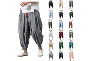 GOSEAGOTOFUN Linen Pants Men Casual Harem Pant Loose Stretchy Waist Casual Hippie Trousers Lightweight Loose Beach Yoga Pants