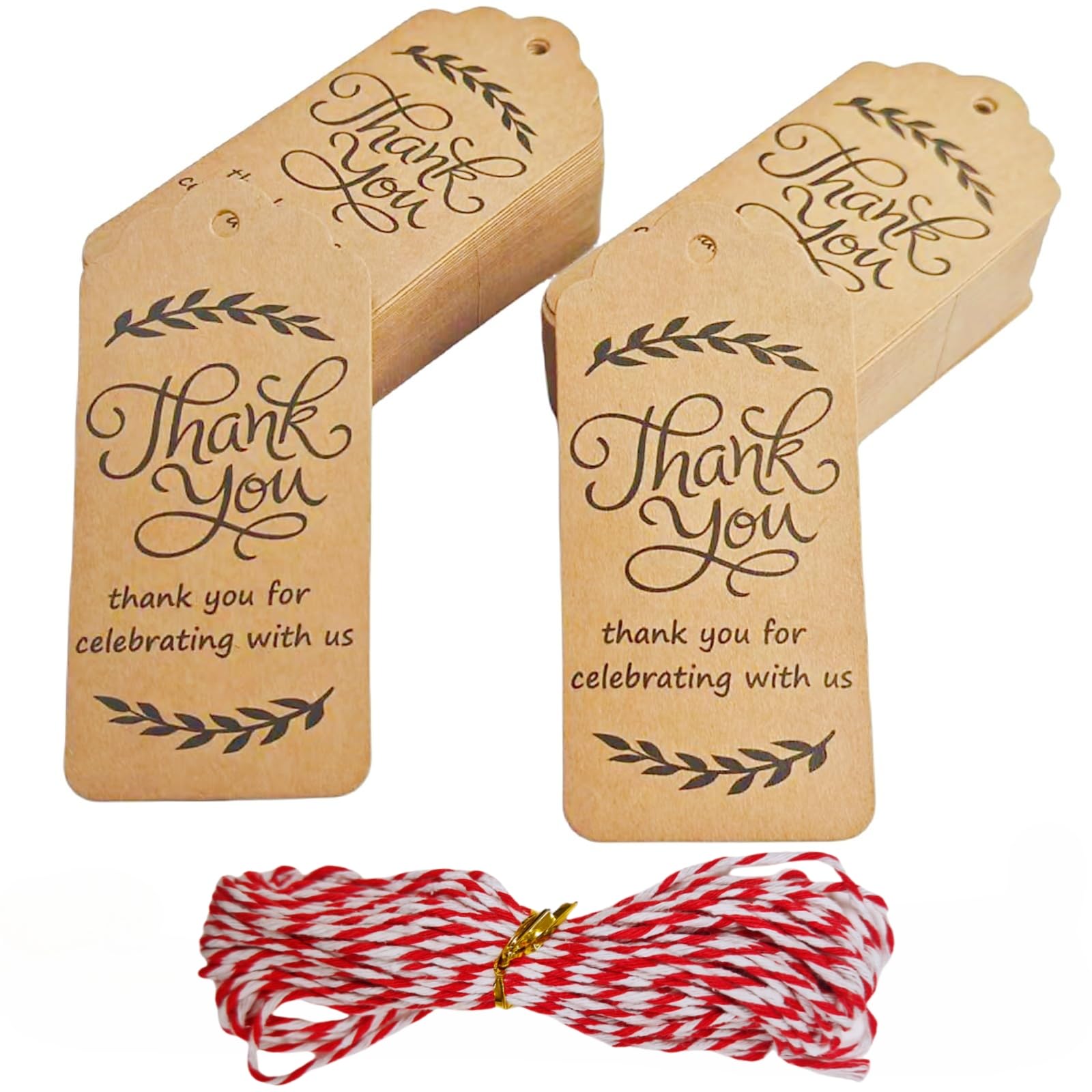 ZHIYE 100 Pcs Kraft Gift Tags (9×4.5cm) with String - Rustic Brown, Wedding Thank You Labels & Luggage Name Tags