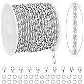 KYUNHOO 4 Meters White Oil Drip Lip Chain Link Silver Jewelry Chains for Making Jewelry Thin Craft Chain Roll with Lobster Clasps Jump Rings Supply Jewelry Making Findings