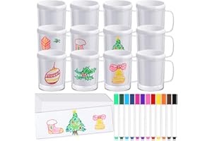 Umigy 12 Set Christmas Color Your Own Mug Craft Bulk for Kids 8 oz Painting DIY Drawing Coffee Cup for Kids Xmas Gifts Party Favors Holiday Classroom Home Activities Supply