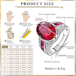 AGRULE Big Ruby Ring for Men Women 925 Sterling