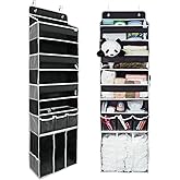 Door Hanging Storage Organizer,with 3 Bins 1 Movable Baby Diaper Caddy,1 Large capacity diaper stacking storage Organizer,10 Side Pockets ,Bedroom Door Storage for Nursery Baby Essentials. (Dark grey)