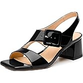 HeySoleModa Womens Heeled Sandals Shoes, Square Peep Toe Mid Block Heel Ankle Strap Sandals for Women, Leather Insole Chunky Heel Sandals with Buckle 2"