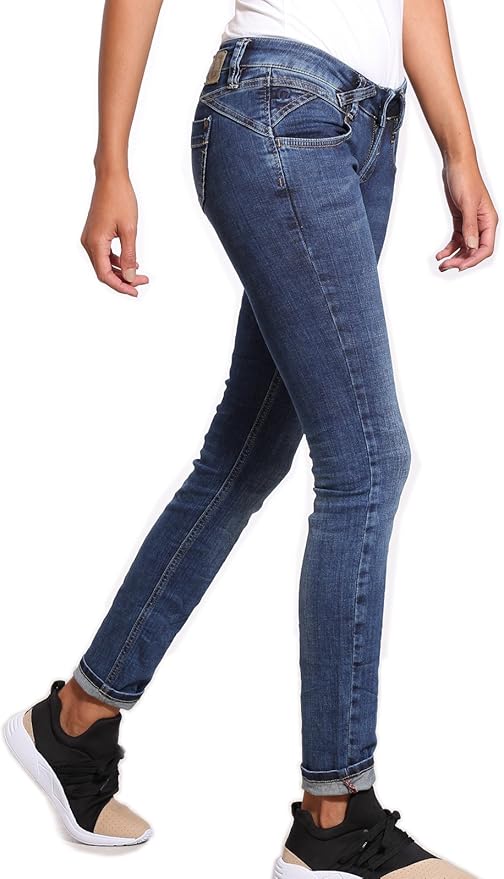 Gang Nena-Blue: Jeans Skinny Donna Power Stretch | Denim Grezzo Elasticizzato | Vita Media Chiusura Con Cerniera | Blu