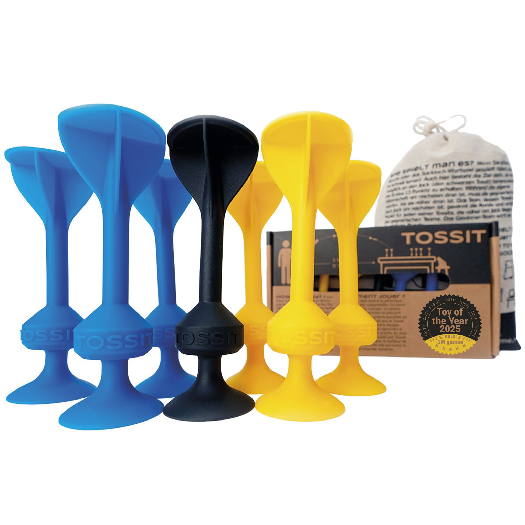 TOSSIT Suction Cup Darts, Toss Game Perfect Family and Party, Silicone Throwing Game for Backyard, Indoor and Outdoor Fun, Starter Pack, Blue Yellow