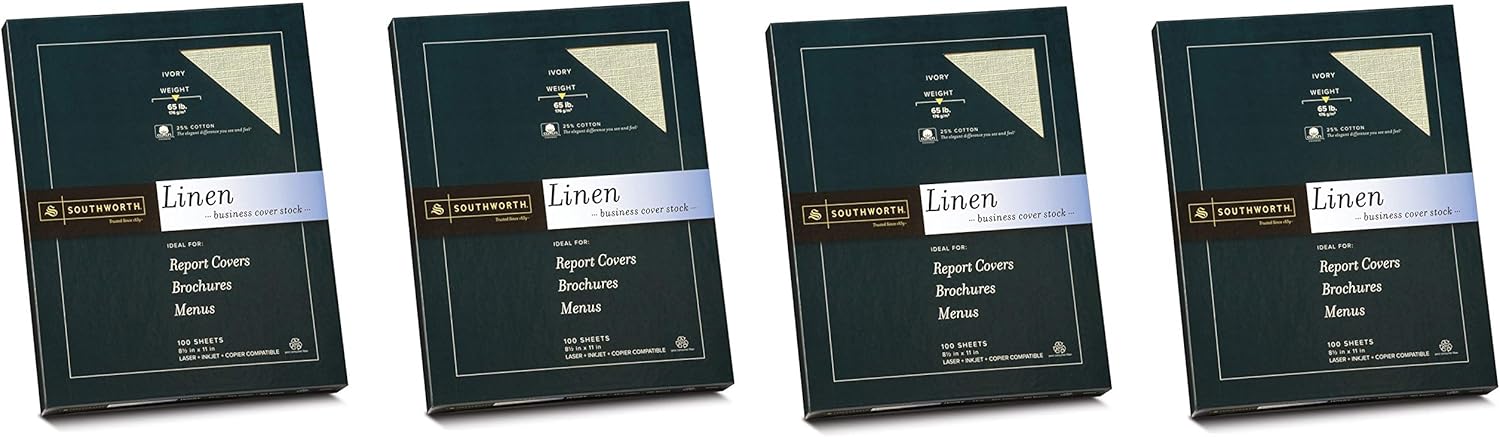 Southworth 25% Cotton Linen Coverstock, 8.5 x 11 inches, Ivory, 65 lb, 100 Sheets (Z560CK) : Writing Paper : Office Products