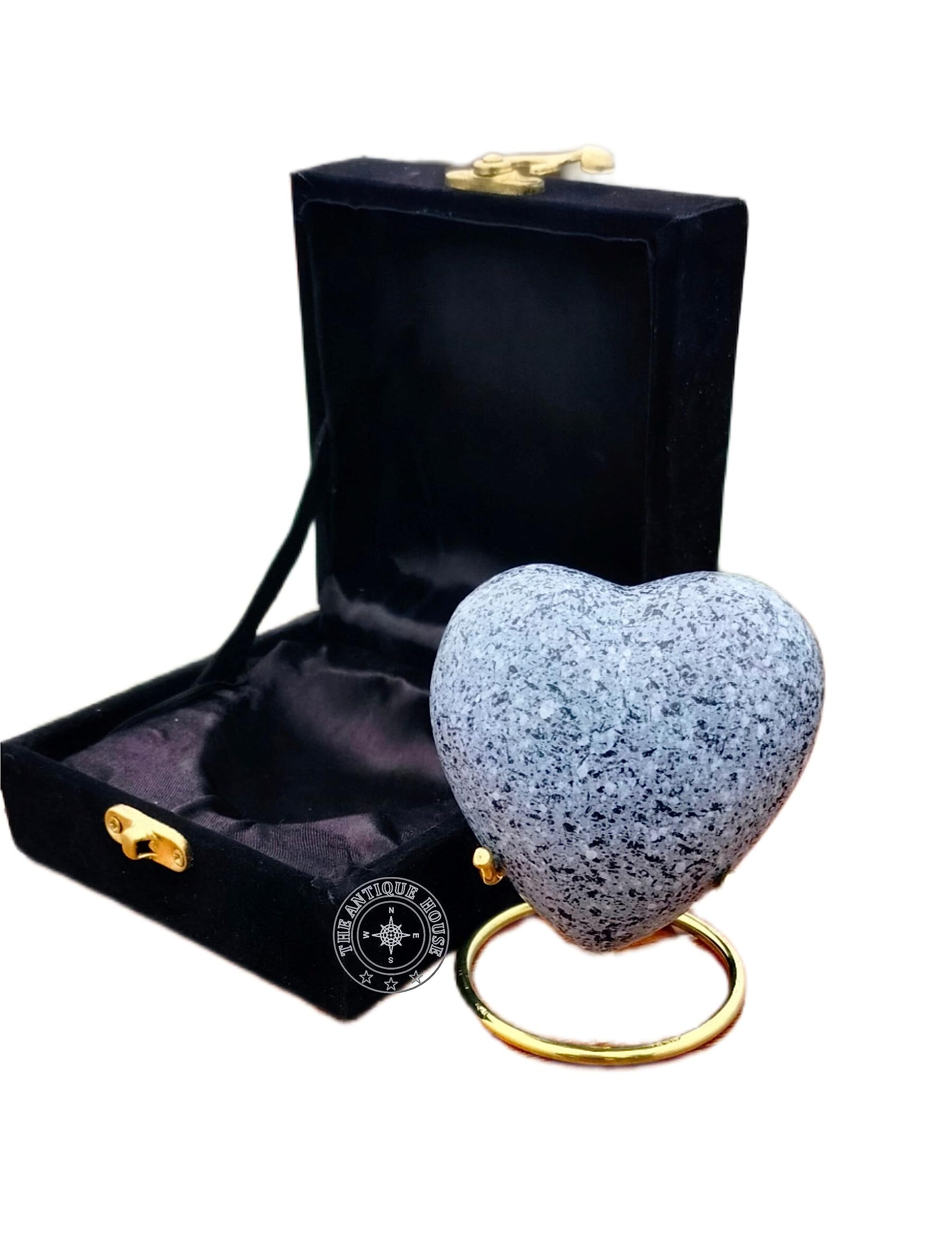 Grey Cremation Urn for Ashes Keepsake Heart Urn with Black Box and Brass Stand Mini urn for Your Loved one Adult & Funeral Burial for Adults and Infants