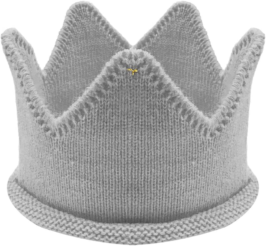 Bowbear Little Prince & Princess Knitted Birthday Party Crown Hat, Light Gray