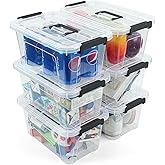 NUMIFUN Plastic Storage Bins with Lids 6 Pack Storage Organizer, 7 Quart Stackable Storage Bins with Buckle-Up Latches and Handle Storage totes easy for Home Office Pantry Organization, Clear Lids