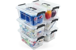NUMIFUN Plastic Storage Bins with Lids 6 Pack Storage Organizer, 7 Quart Stackable Storage Bins with Buckle-Up Latches and Handle Storage totes easy for Home Office Pantry Organization, Clear Lids