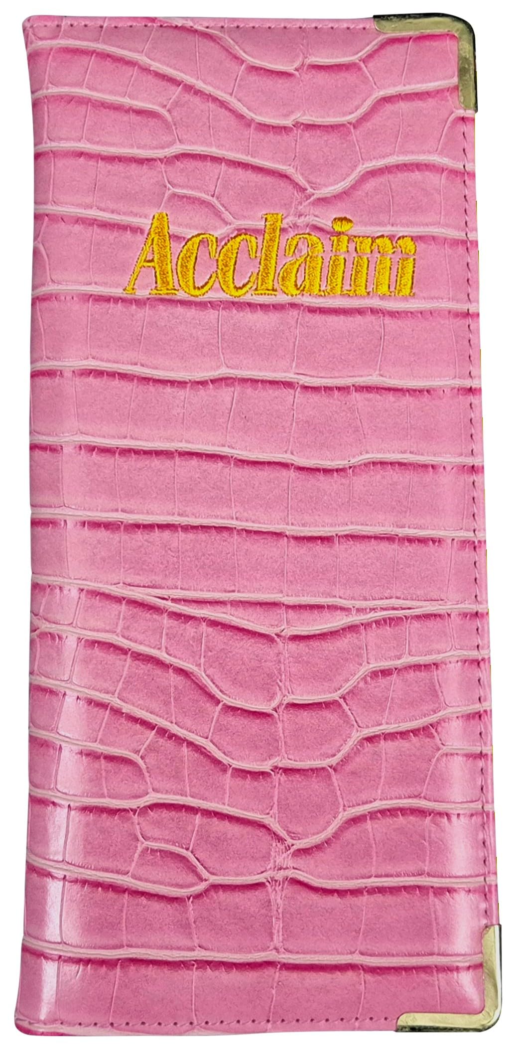 Acclaim Rigid Lawn Bowls Bowling Scorecard Holder Lightly Padded Synthetic Texture Effect 23 cm x 10 cm with Spring Clip & Pen Loop (Pastel Pink)