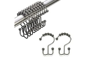 Amazer Shower Curtain Hooks Rings Double Shower Curtain Rings Stainless Steel Rustproof Metal Double Glide Shower Hooks Rings