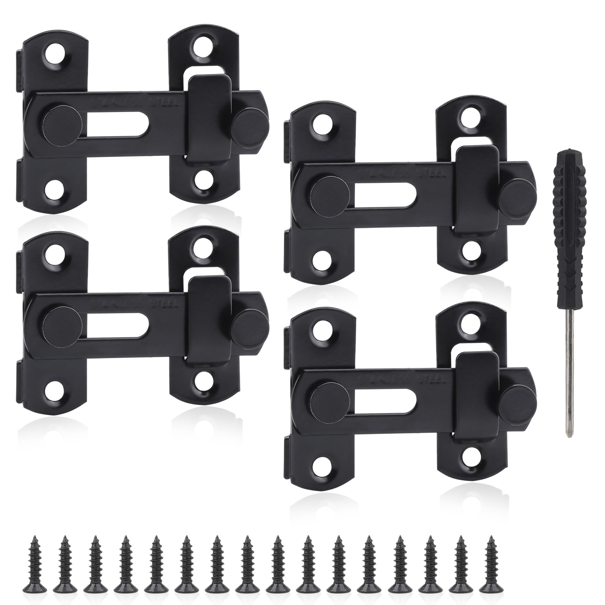 YSDMY Door Latch 4 Pcs barn Door Lock 3 inch Stainless Steel Flip Gate Latch Lock with Screwdriver Gate Lock for Outdoor, Garage, Window, Garden, Closet Door