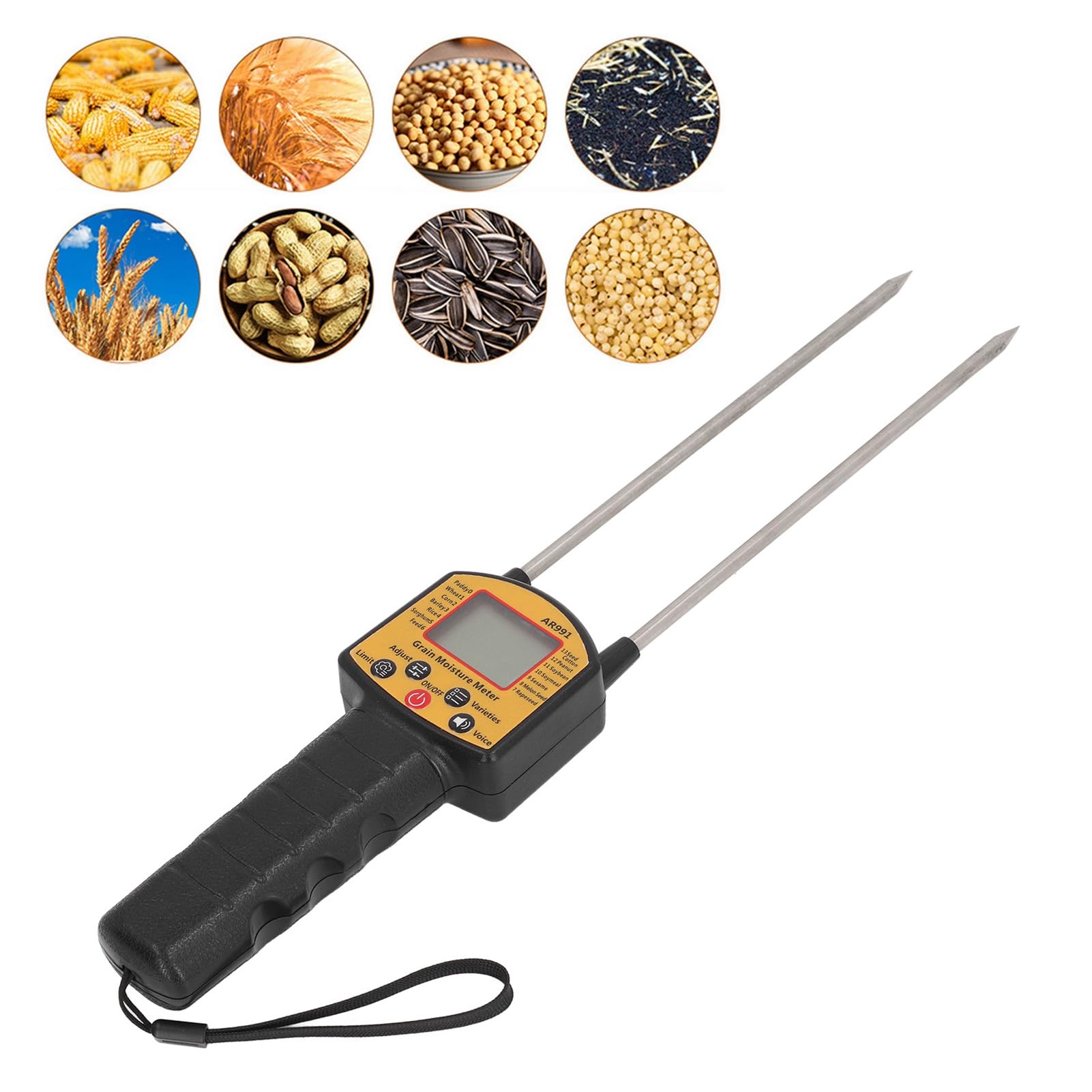 Portable Hay Moisture Meter, Hay Moisture Tester with Probe,LCD Display, Voice, Digital Fiber Meter Tester Moisture for Straw Forage Grass Alfalfa Rice Wheat Corn Bean Hays