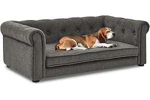 Arltamox 39" Dog Sofa Couch Bed for Small, Medium, Large Dogs, Soft Memory Foam Pet Sofa with Removable Cover, Comfortable Pet Couch with Backrest and Armrests, Easy to Clean and Maintain（Dark Grey）