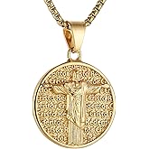 AsAlways Gold Jesus Necklace for Men Stainless Steel Christ the Redeemer Pendant Round Medal Christian Faith Jewelry Gift