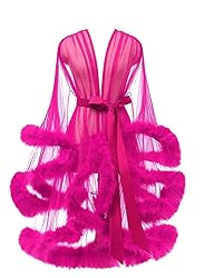 Tulle Feather Bridal Robe Sexy Sheer Mesh Short Old