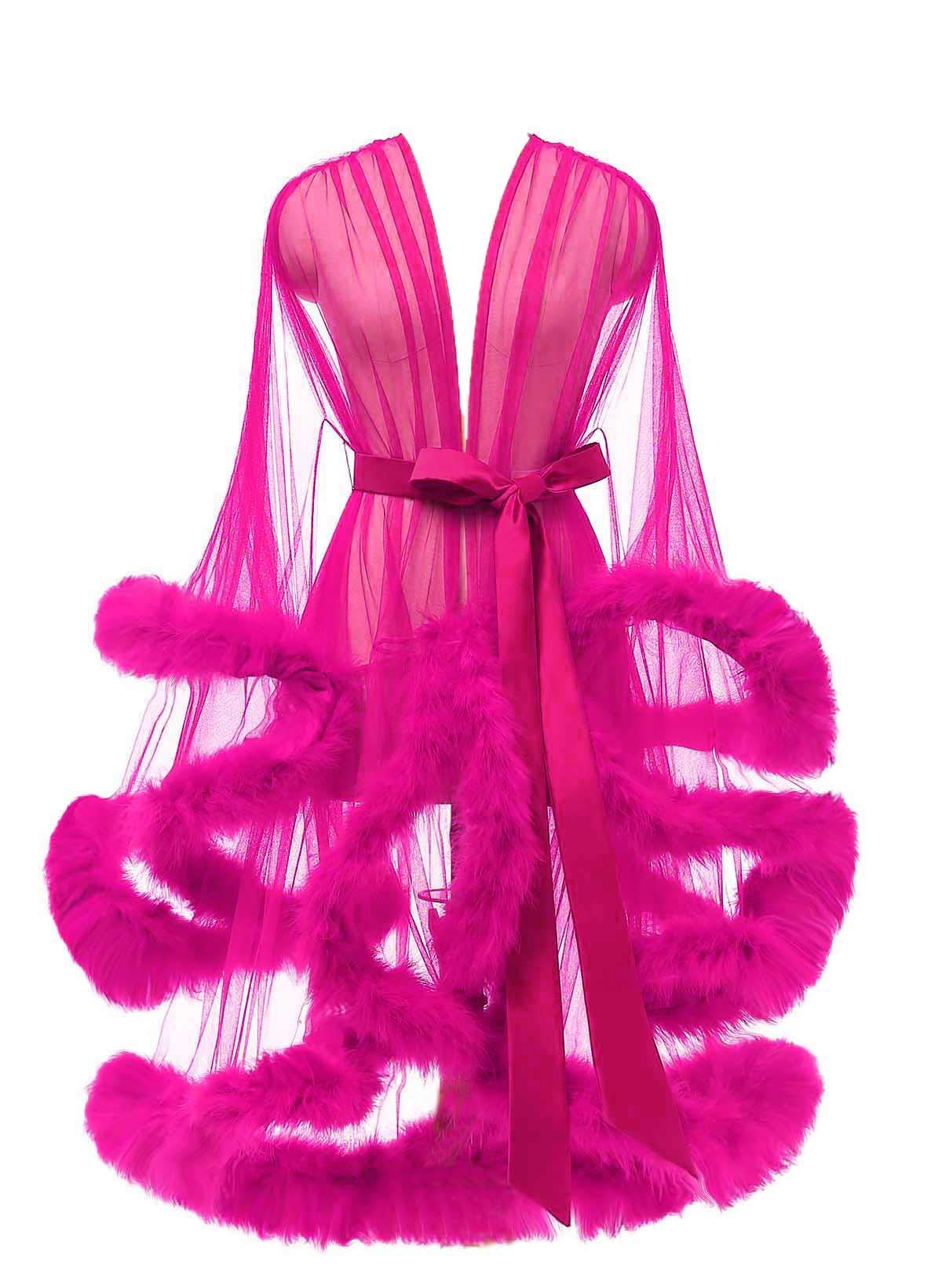 Tulle Feather Bridal Robe Sexy Sheer Mesh Short Old