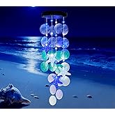 Solar Starfish Wind Chimes for Outside Mobile Shells Wind Chimes Hanging Decorative Lights for Holiday Garden Porch Yard Window Party Outdoor Decor, Gift for Mom Grandma Wife Girlfriend Neighbors