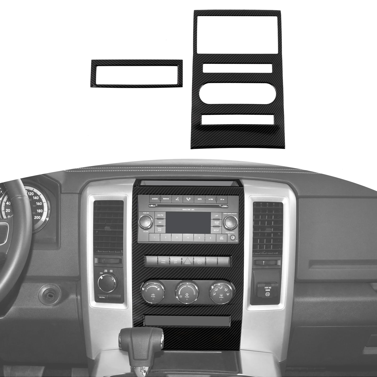 Photo 1 of JOSHELA for RAM Center Dash Control Panel Trim Cover for RAM 1500 2010-2012 Black Carbon Fiber Interior Accessories 2pcs